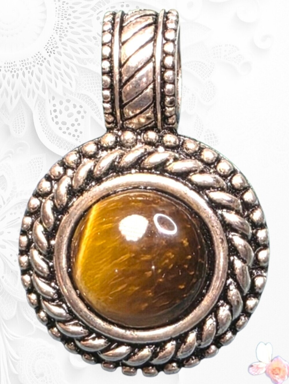 Premier Designs Tiger Eye Cabochon Slide Pendant Silver Tone 937